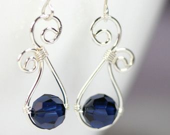 Swarovski crystal and silver wire wrapped earrings