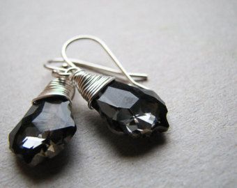 Swarovski Crystal Silver Night Baroque Earrings wire wrapped