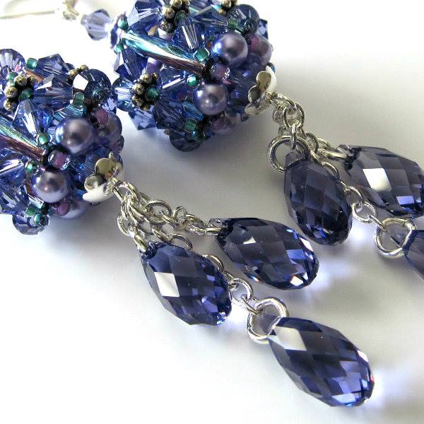 Swarovski Crystal Earrings Tanzanite Beaded drops
