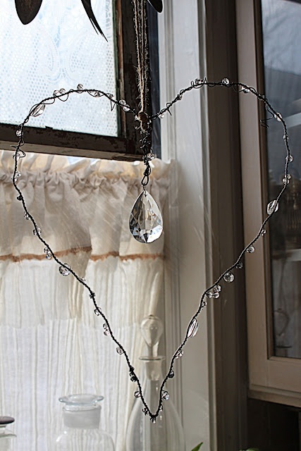 DIY Crystal Heart and beaded wire hanging mobil