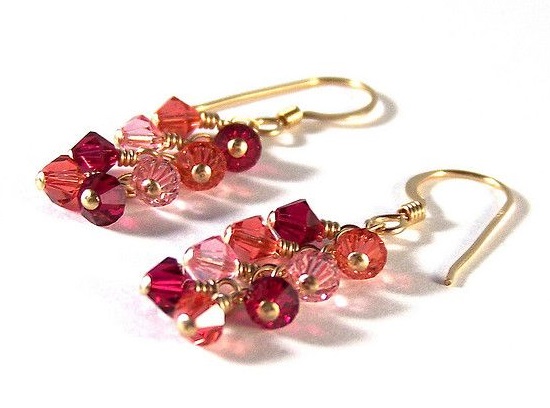 Swarovski Crystal Ruby, Padparadascha and Light Rose Earrings