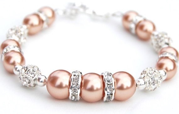 Rose Gold Swarovski Pearls and crystal wedding bracelet