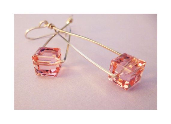 Swarovski 5601 Cube Beads Rose Peach Bridesmaids Earrings